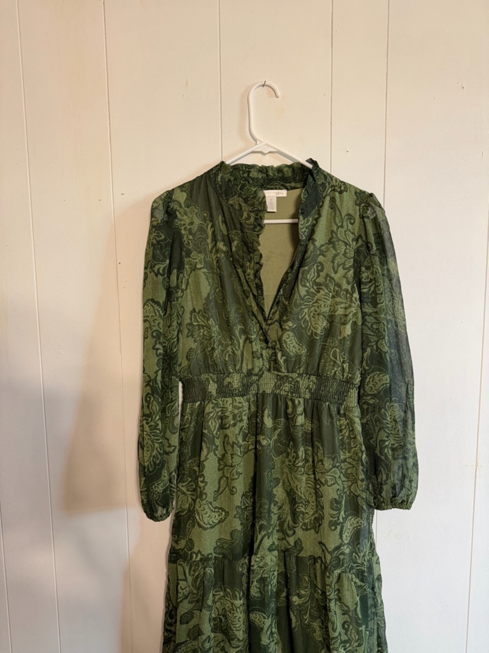 London Times Green Paisley-Print Long Sleeve Dress